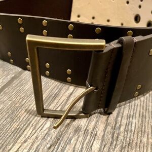 Nine‎ West Brown Leather Boho Belt with Gold Grommets Size M/L